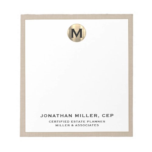 Beige Linen Luxury Name Title Company Notepad