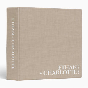 Beige Linen Minimalist Personalized Wedding Album 3 Ring Binder