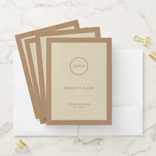 Beige linen minimalistic corporate design pocket folder