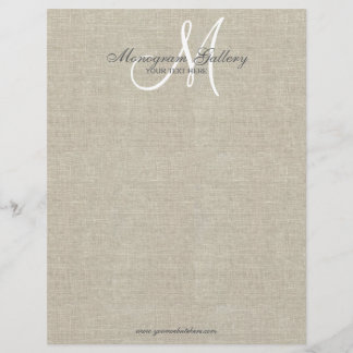 Beige Linen Monogram Business Logo Letterhead