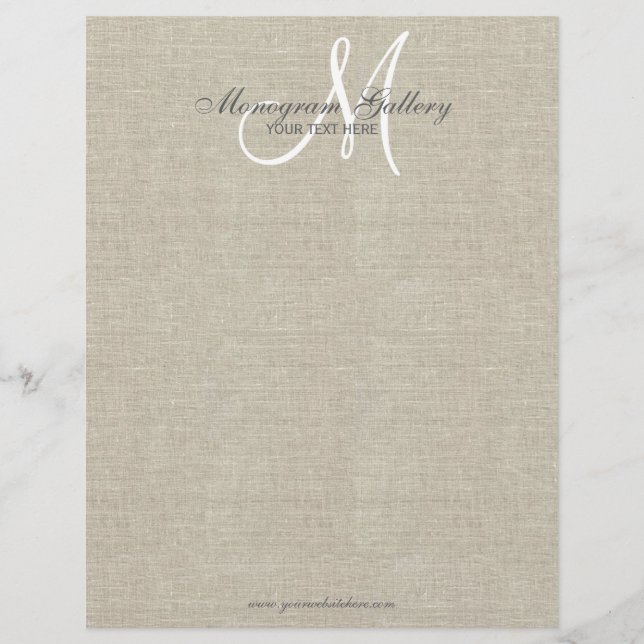 Beige Linen Monogram Business Logo Letterhead (Front)