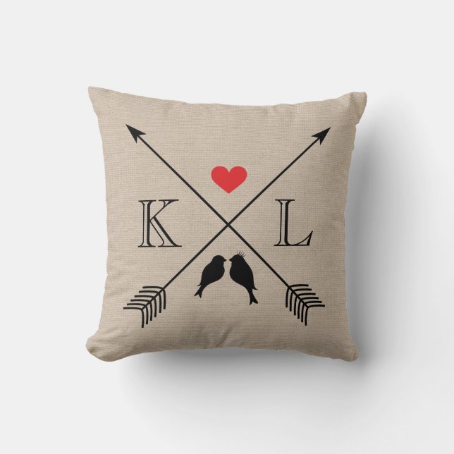 Beige Linen Monogram Initial Pillow Couple Gift (Front)