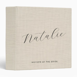 Beige Linen Mother Of The Bride Minimalist Script 3 Ring Binder