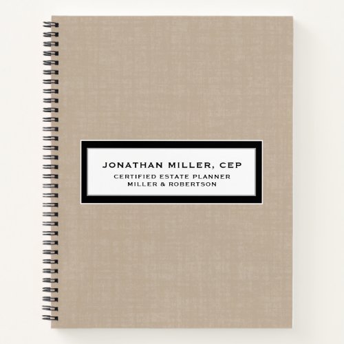 Beige Linen Name Title Company Notebook