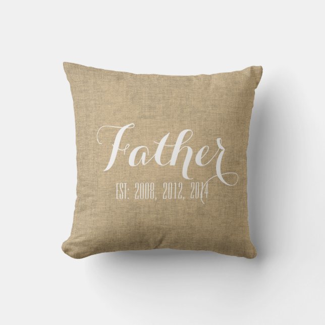 Beige Linen Personalized Father's Day Throw Pillow (Front)
