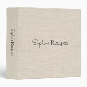 Beige Linen Personalized Recipes Cookbook 3 Ring Binder