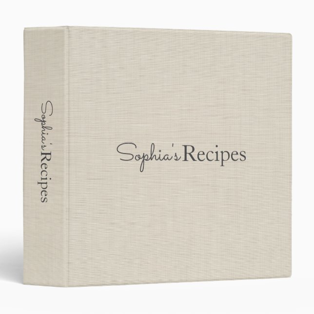 Beige Linen Personalized Recipes Cookbook 3 Ring Binder (Front/Spine)