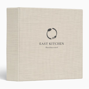 Beige Linen Personalized Restaurant Menu Logo 3 Ring Binder