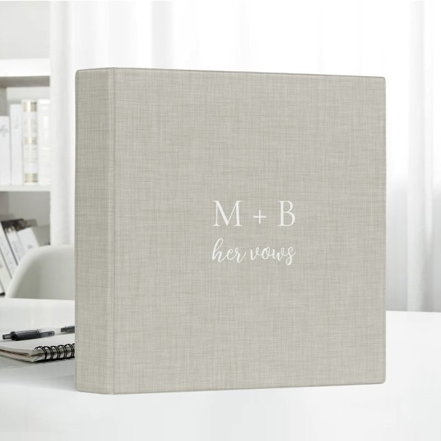 Beige Linen Personalized Wedding Vow Books Bride 3 Ring Binder (Creator Uploaded)