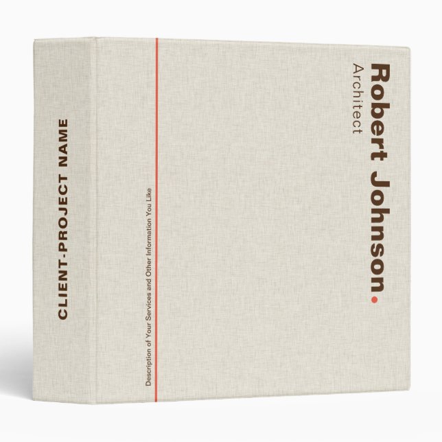 Beige Linen Print Architect Presentation 3 Ring Binder (Front/Spine)