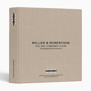 Beige Linen Print Business Presentation Binder