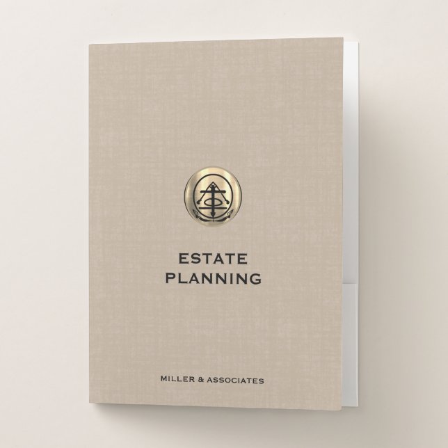 Beige Linen Print Estate Planning Pocket Folder (Front)
