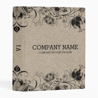 Beige Linen Print With Black Floral Lace Mini Binder