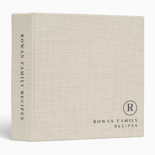 Beige Linen Professional Monogram Initial Recipes 3 Ring Binder
