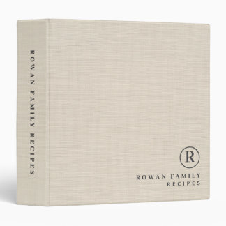 Beige Linen Professional Monogram Initial Recipes 3 Ring Binder