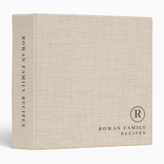 Beige Linen Professional Monogram Initial Recipes 3 Ring Binder