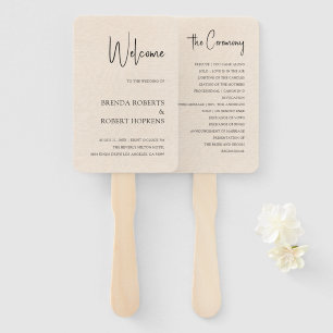 Beige Linen Simple Black Script Wedding Hand Fan