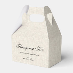 Beige linen Simple Script Hangover Recovery Kit Favor Boxes