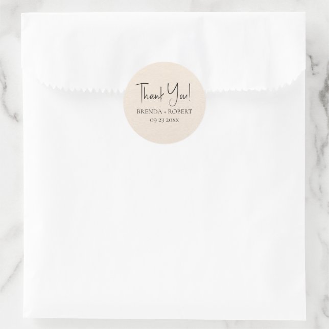 Beige linen Simple Script Welcome Thank Sticker (Bag)