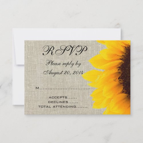 Beige Linen Sunflower Rustic Wedding RSVP