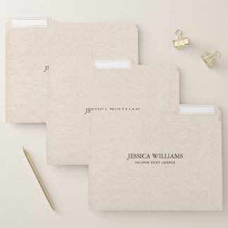 Beige linen texture Black Typography File Folder