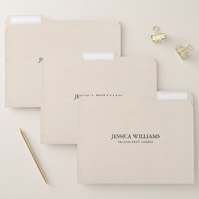 Beige linen texture Black Typography File Folder (Set)