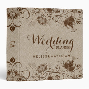Beige Linen Texture Brown Floral Lace Binder