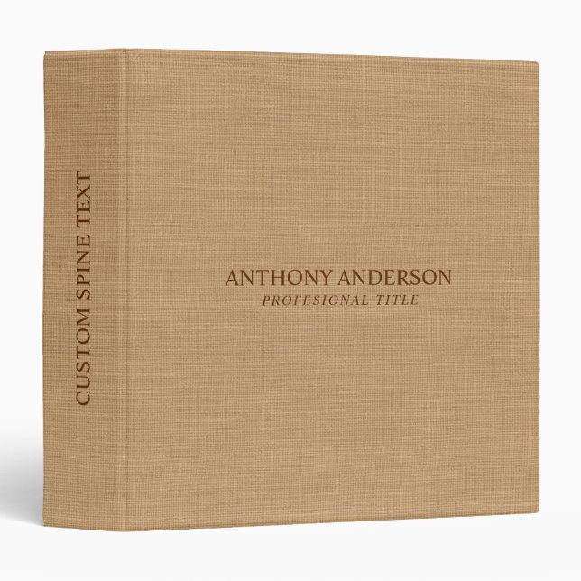 Beige Linen Texture brown Typography 3 Ring Binder (Front/Spine)