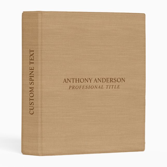Beige Linen Texture brown Typography Mini Binder (Front/Spine)