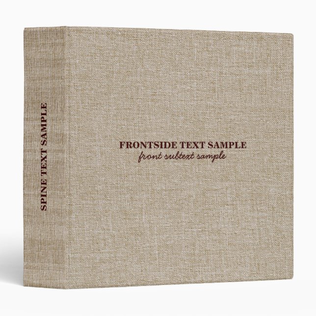 Beige Linen Texture Burlap Fabric Look 3 Ring Binder (Front/Spine)