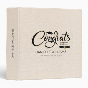 Beige linen texture Congrats Grad Typography 3 Ring Binder