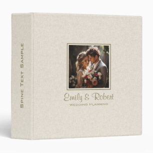 Beige Linen Texture Custom Wedding Photo 3 Ring Binder