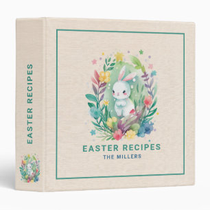 Beige linen texture Cute Easter Bunny 3 Ring Binder