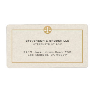 Beige Linen Texture & Gold Justice Logo Label