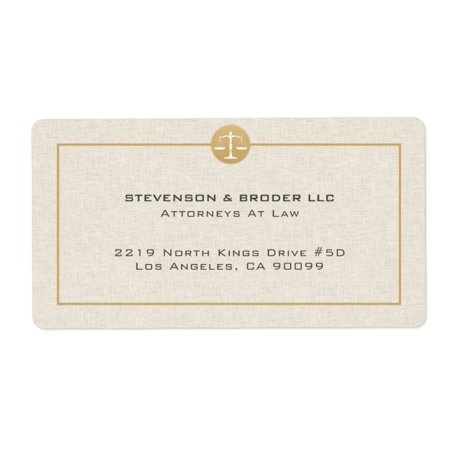 Beige Linen Texture & Gold Justice Logo Label (Front)