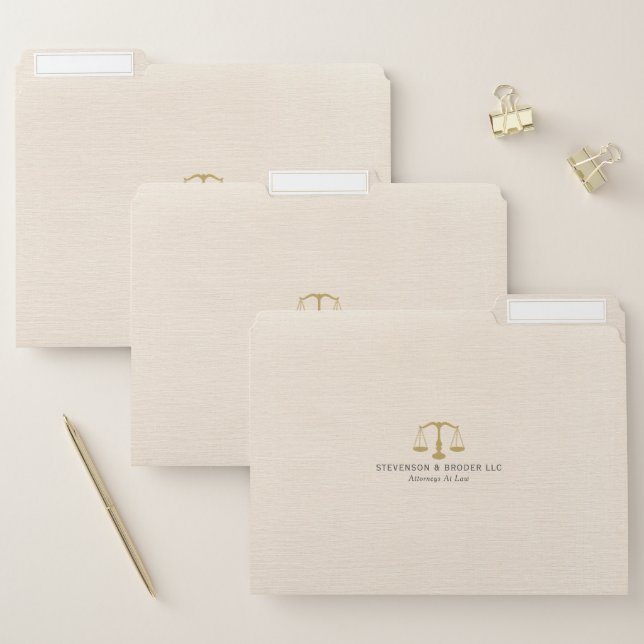 Beige Linen Texture & Gold Justice Scale File Folder (Set)