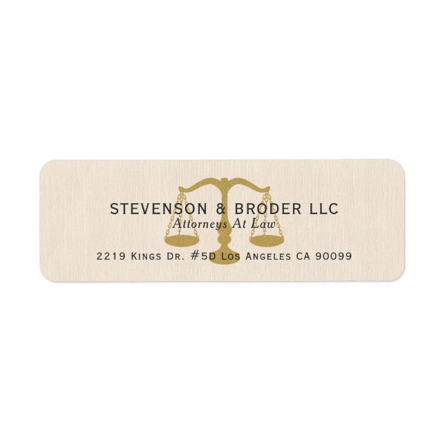 Beige Linen Texture & Gold Justice Scale Label (Front)