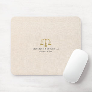 Beige Linen Texture & Gold Justice Scale Mouse Pad