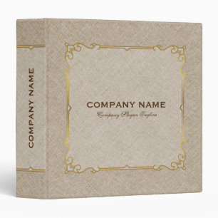 Beige Linen Texture Gold Vintage Frame 3 Ring Binder