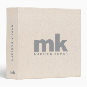 Beige Linen Texture Gray Monogram 3 Ring Binder