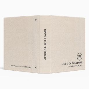 Beige linen texture minimalistic gray typography 3 ring binder