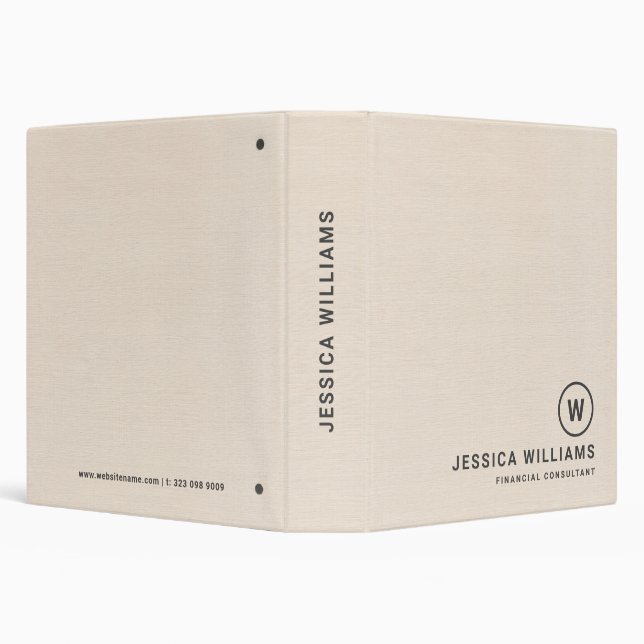 Beige linen texture minimalistic gray typography 3 ring binder (Background)