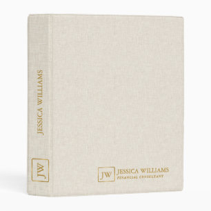Beige Linen Texture Personalized Gold Typography Mini Binder