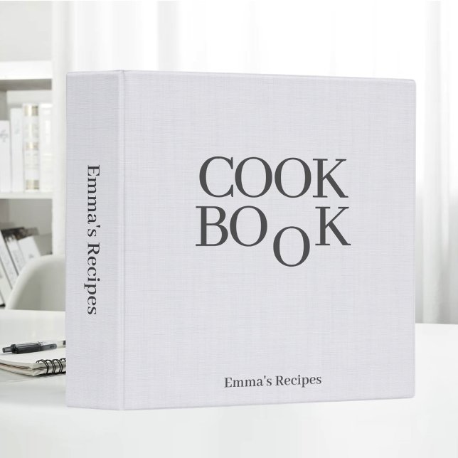 Beige Linen Texture Recipe Book Cook Monogram 3 Ring Binder (Creator Uploaded)
