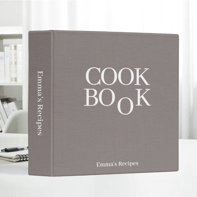 Beige Linen Texture Recipe Book Cook Monogram 3 Ring Binder (Creator Uploaded)