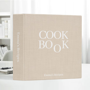Beige Linen Texture Recipe Book Cook Monogram 3 Ring Binder