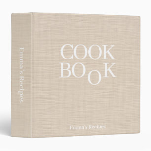 Beige Linen Texture Recipe Book Cook Monogram 3 Ring Binder