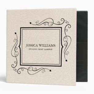 Beige linen texture simple black frame 3 ring binder