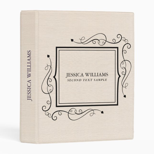 Beige linen texture simple black frame mini binder (Front/Spine)
