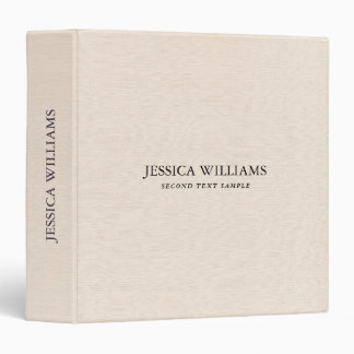 Beige linen texture simple black typography 3 ring binder